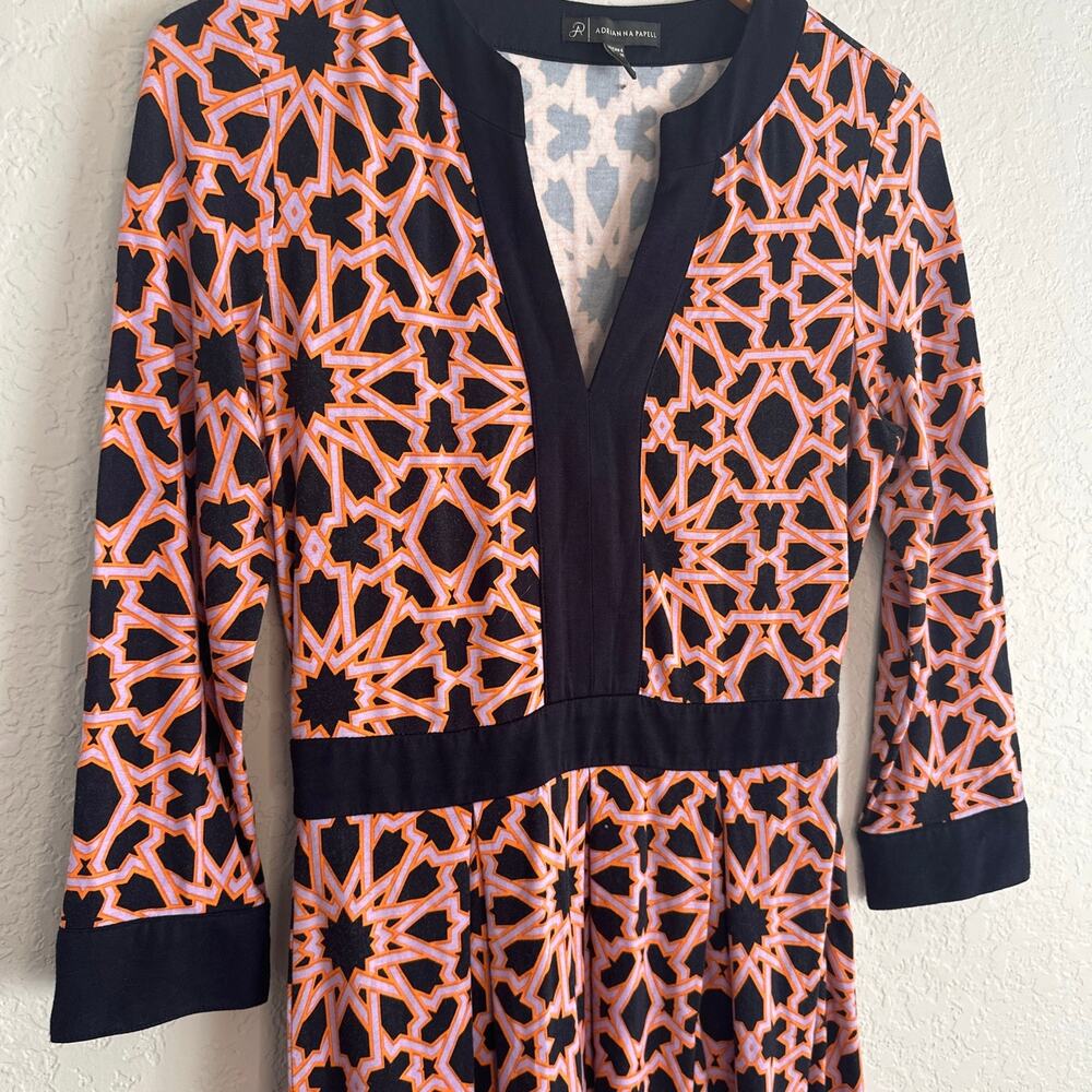 Adrianna Papell Blue Orange Geometric Dress Stretchy Office Flower Power 70s - Picture 2 of 8